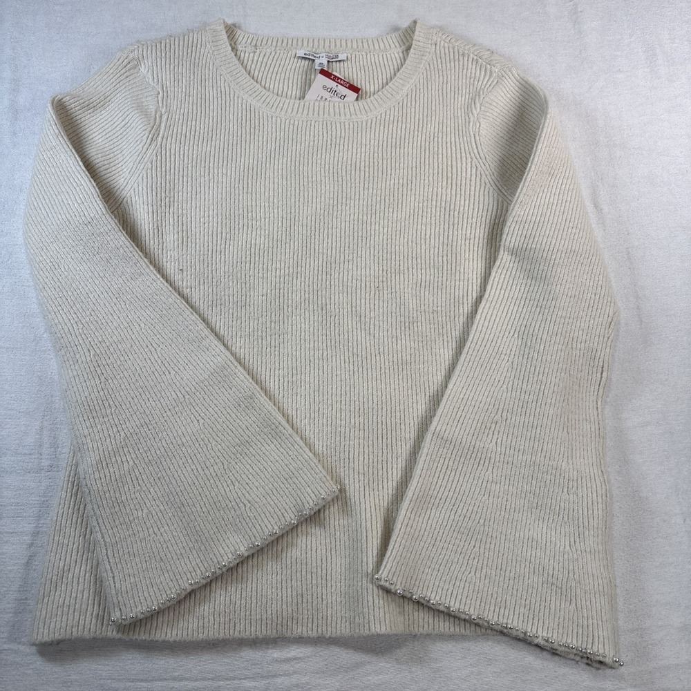 Edited by Hunter McGrady Pearl Trim Women's XL Cream Sweater